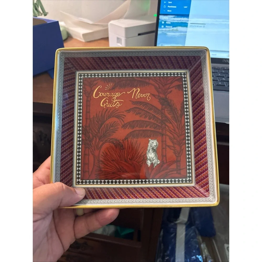 Richard Ginori Totem Tiger Courage Never Quits Porcelain Tray Made in Italy Red - Picture 5 of 5